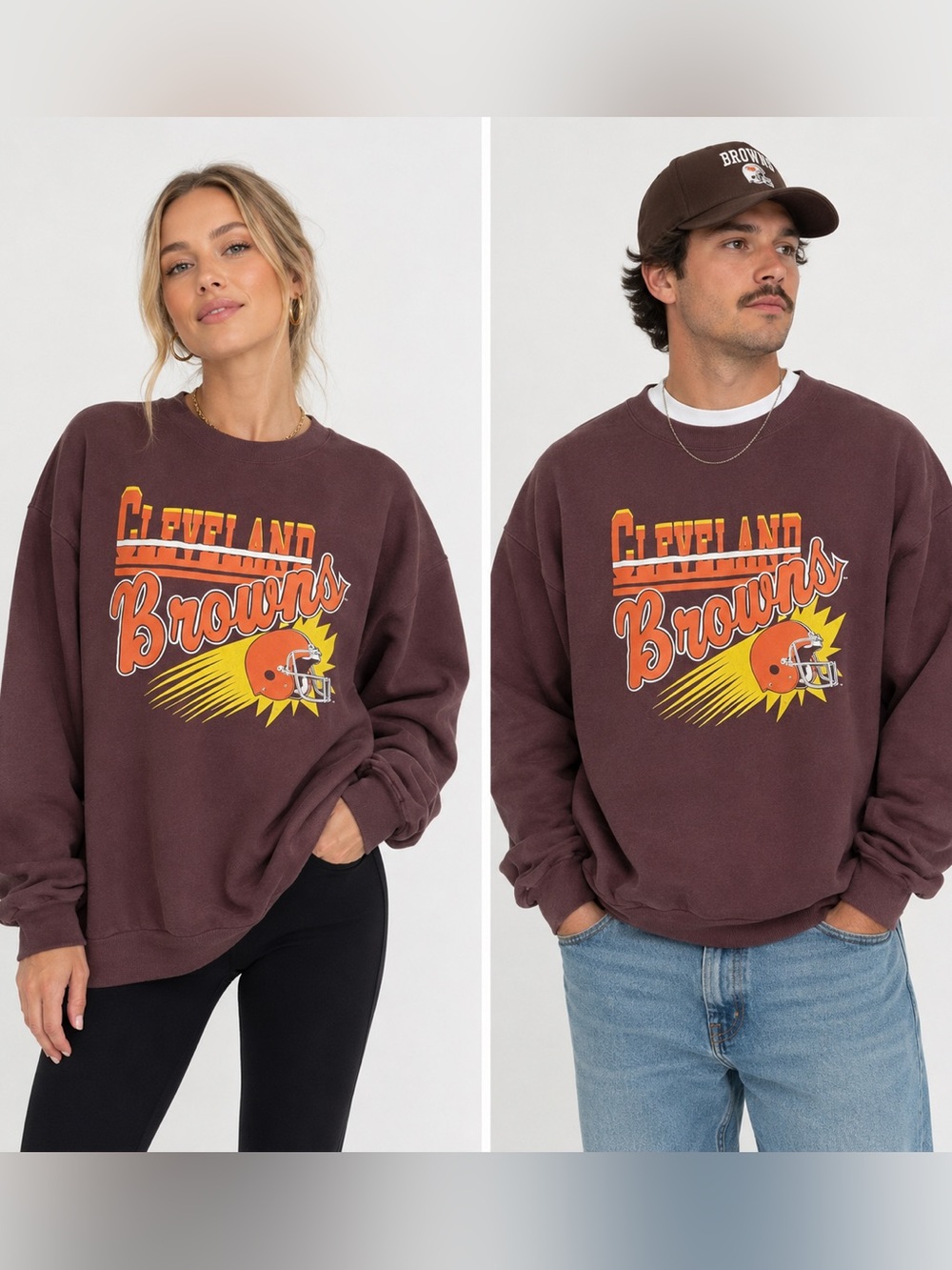 Vintage 80s Cleveland Browns‎ Crewneck Sweatshirt XL Made in USA Trench NFL